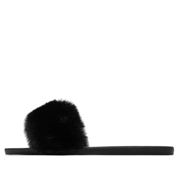 NEW Faux Fur Open Toe Slide Flat Sandal Flip Flops - Picture 4 of 6